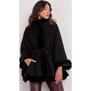 Ellen Tracy Wool Cape with faux fur trim Sz XS